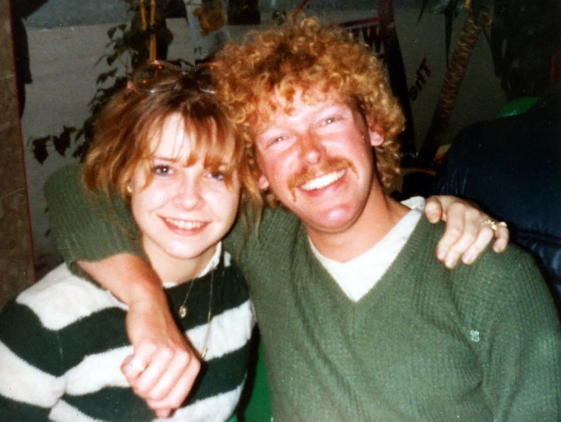 Vickie and Graham posed for this photograph hours after they met in 1982, after disembarking the airplane in London.