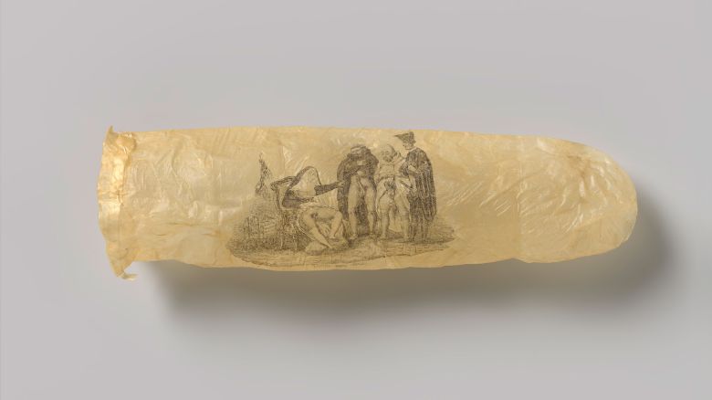 1. Anonymous, Condom with print, c. 1830. Acquired through the F.G. Waller Fonds