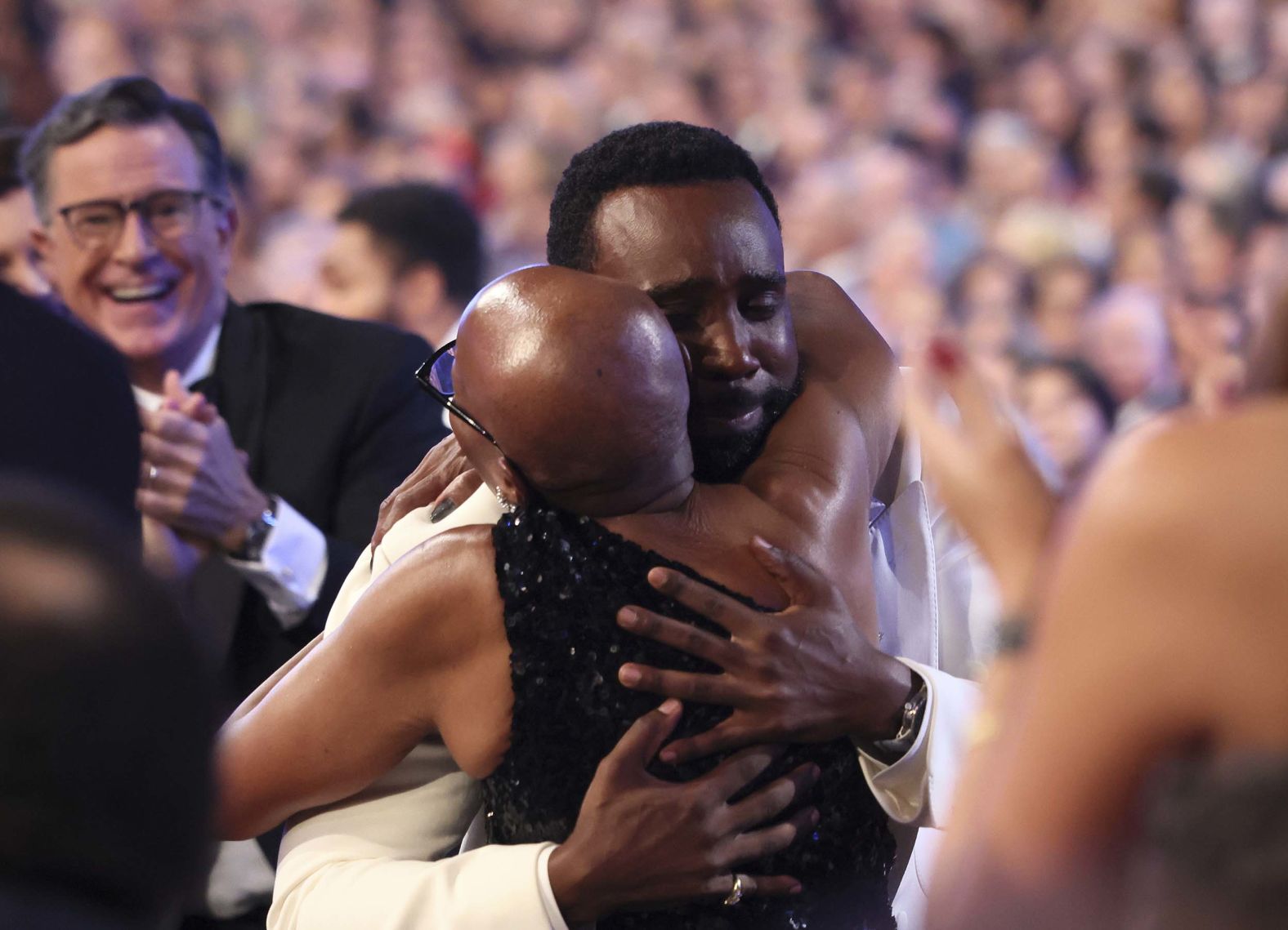 Tramell Tillman reacts after <a href="index.php?page=&url=https%3A%2F%2Fwww.cnn.com%2F2025%2F09%2F15%2Fentertainment%2Fkatherine-lanasa-tramell-tillman-jeff-hiller">he won the Emmy Award</a> for outstanding supporting actor in a drama series (“Severance”) on Sunday, September 14. He was the first Black man to win in the category.
