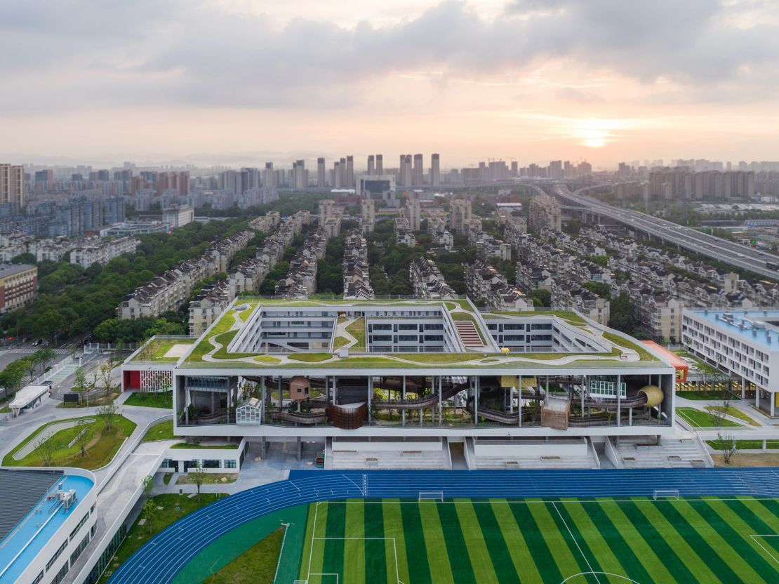 The school's roof "doubles as an open-air lecture hall and a rooftop park with sporting facilities, usable by the public at the weekend — creating a new typology of architectural promenade," a press release for the WAF explained.