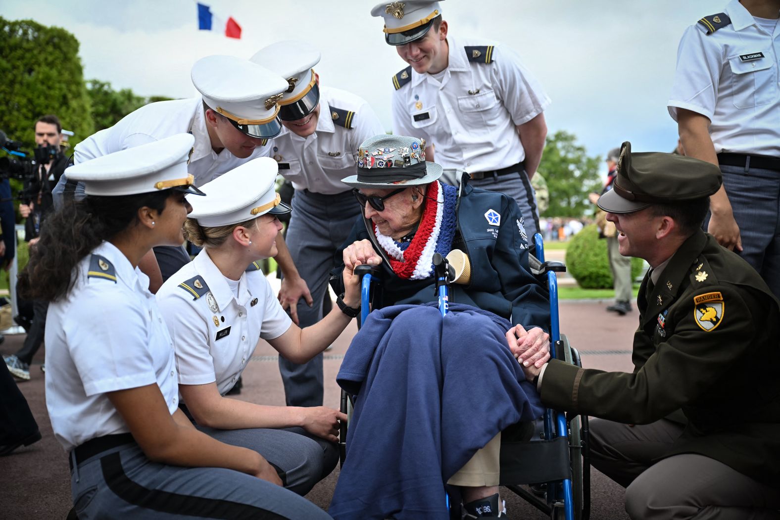 Jake Larson, a 102-year-old World War II veteran who took part in the <a href="index.php?page=&url=https%3A%2F%2Fwww.cnn.com%2F2024%2F06%2F05%2Feurope%2Fgallery%2Fd-day-normandy-invasion">D-Day landings</a>, attends a memorial ceremony in Normandy, France, on the landings’ 81st anniversary on Friday, June 6.