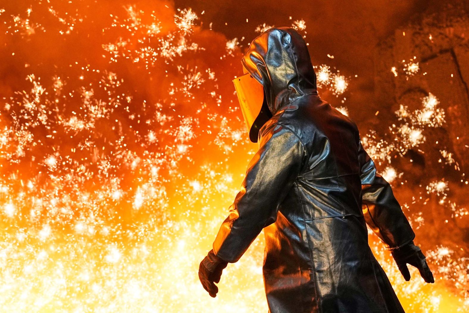 A man works at a Thyssenkrupp steel mill in Duisburg, Germany, on Wednesday, November 5.