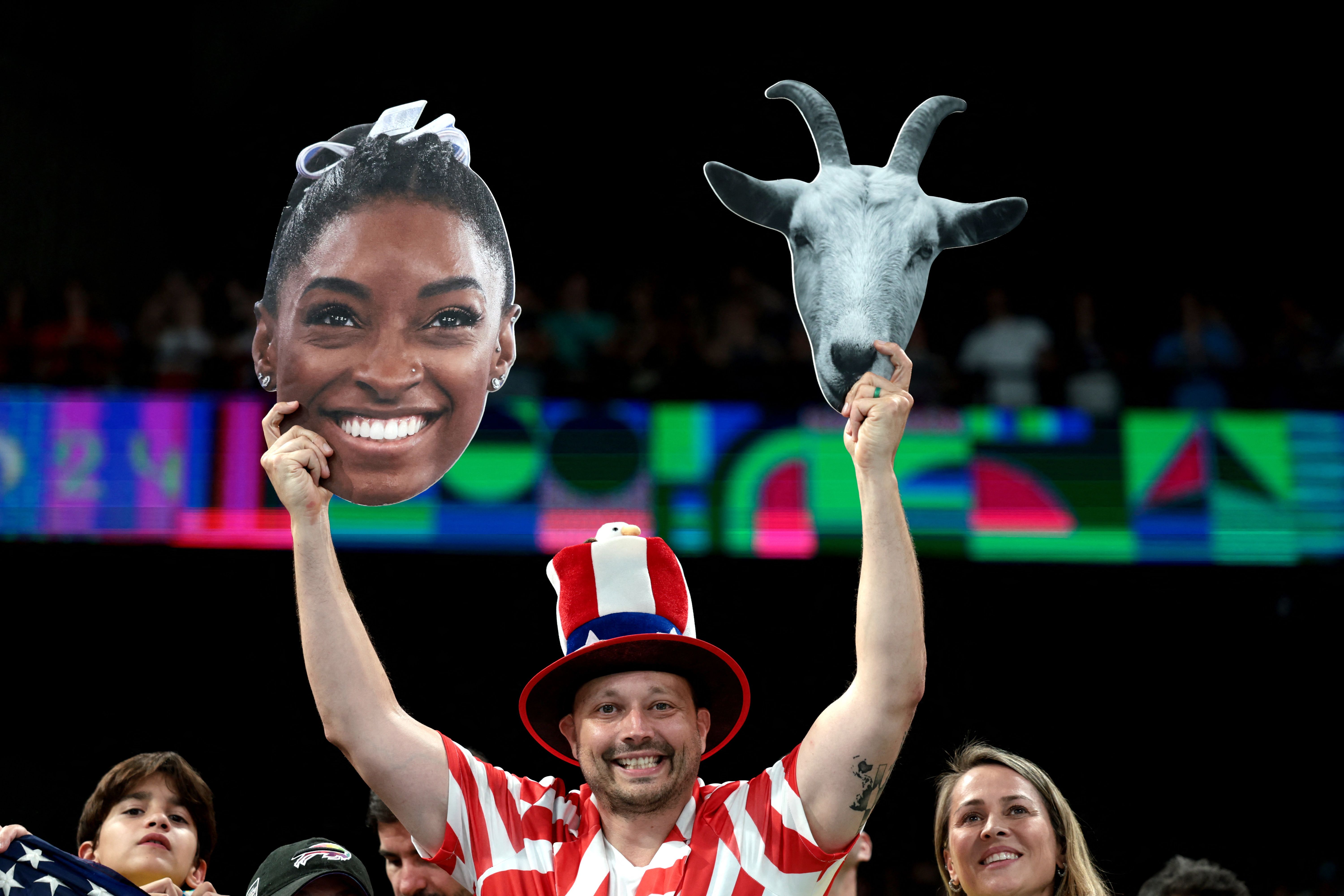 A fan makes it clear that he thinks Biles is the GOAT.