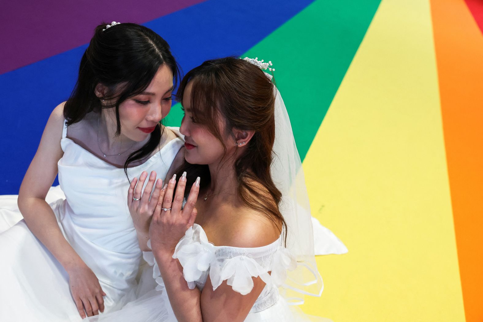Natnicha Somparn and Sorsomrudee Thippayatum celebrate after receiving their official marriage certificate in Bangkok, Thailand, on Thursday, January 23. <a href="index.php?page=&url=https%3A%2F%2Fwww.cnn.com%2F2025%2F01%2F22%2Fasia%2Fsame-sex-couples-marriage-equality-thailand-intl-hnk%2Findex.html">Hundreds of same-sex couples tied the knot in Thailand on Thursday</a> as the country became the first in Southeast Asia to recognize marriage equality.