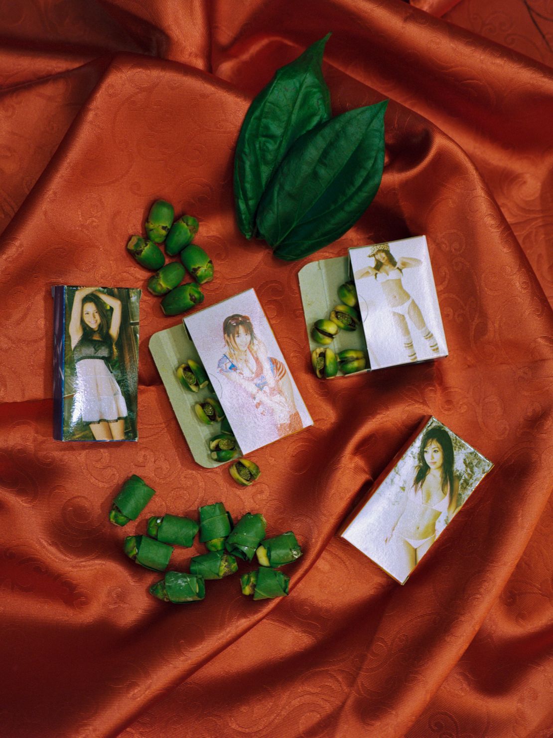 Betel nuts are sometimes packaged in boxes featuring imagery of young women.