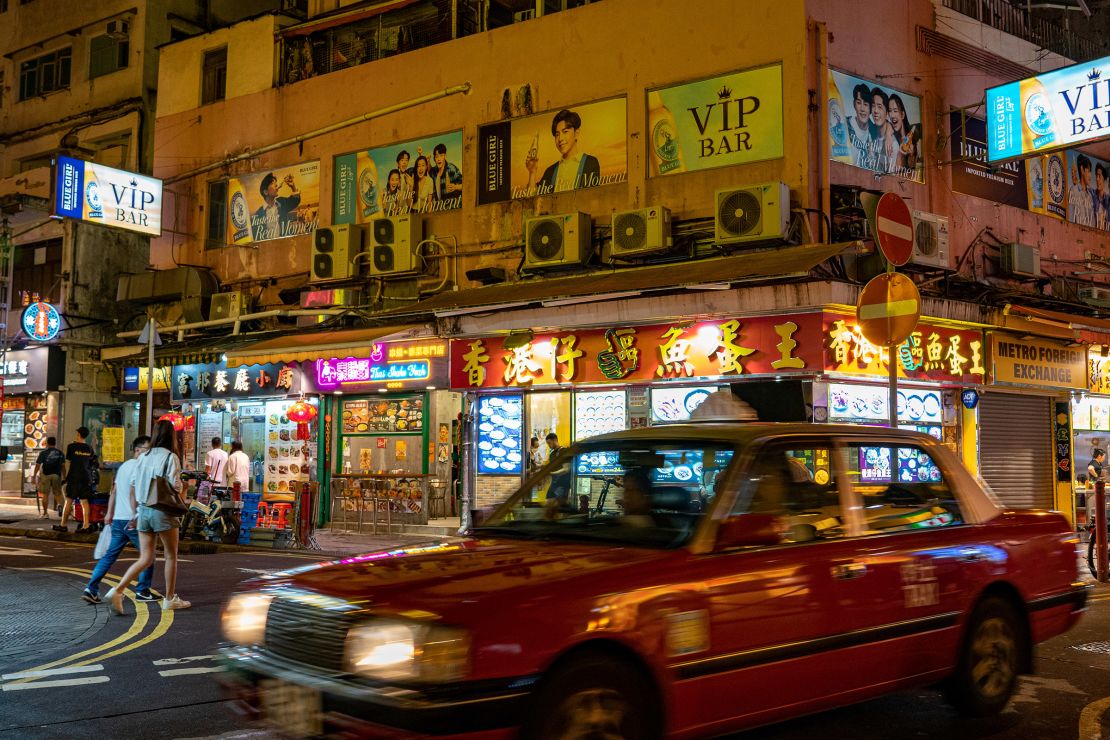 A taxi is passing through Jordan, in Hong Kong, China on May 24, 2024.