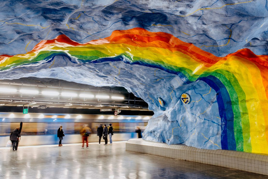 Stockholm's red line subway is known for its beautiful station art.