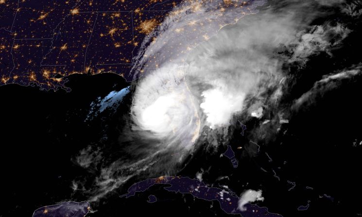 A satellite image captures Hurricane Milton reaching the coast of Florida on Wednesday, October 9.