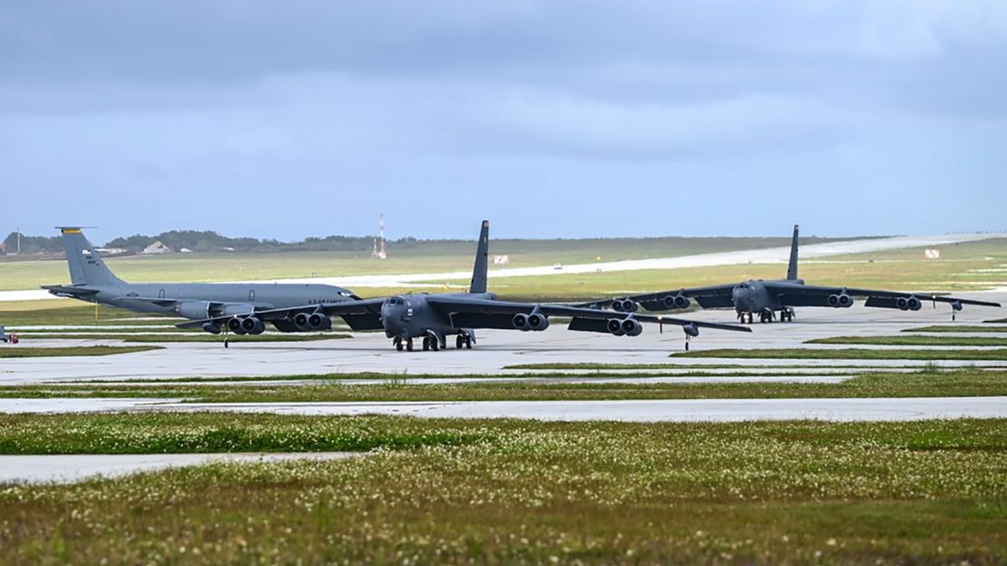 U.S. Air Force B-52H Stratofortress bombers assigned to the 23rd Expeditionary Bomb Squadron taxi for take off at Andersen Air Force Base, Guam, as part of a routine Bomber Task Force mission, February 14, 2024.