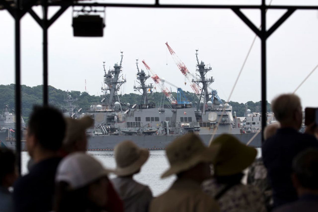 The USS John S. McCain destroyer is moored at the Yokosuka naval base on June 01, 2019 in Yokosuka, Japan. 