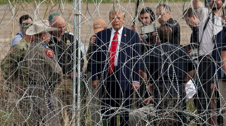 Former President Donald Trump visits the US-Mexico border at Eagle Pass, Texas, as seen from Piedras Negras, Mexico, on February 29. 