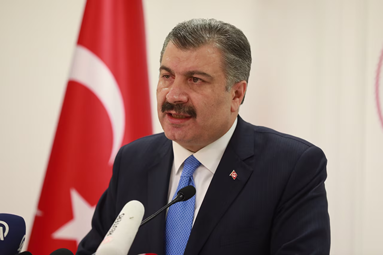Turkish Health Minister Fahrettin Koca speaks during a press conference in Ankara, Turkey on Wednesday March 11.  