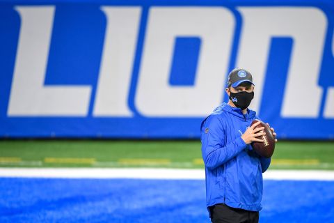Darrell Bevell, interim head coach of the Detroit Lions, looks on before a game on December 13 in Detroit.
