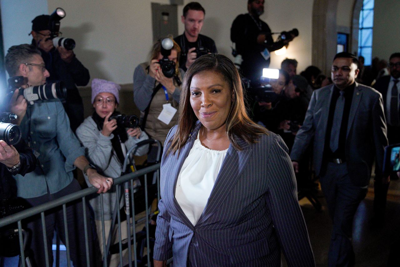 New York Attorney General Letitia James arrives at New York Supreme Court on Monday in New York.