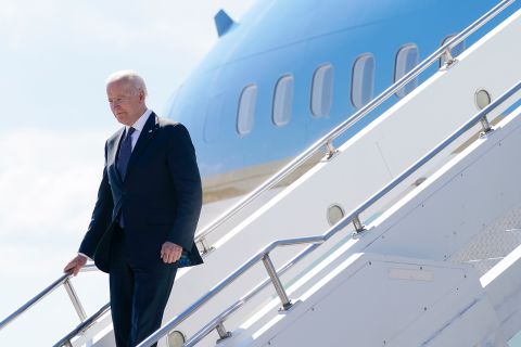 President Joe Biden steps off Air Force One at Geneva Airport in Geneva, Switzerland, on Tuesday, June 15. 