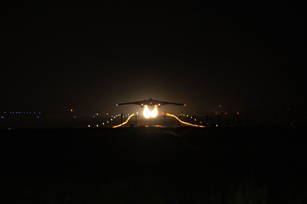 A US Air Force B-2 bomber takes off from Missouri’s Whiteman Air Force Base ahead of the mission that targeted three nuclear facilities in Iran on Saturday, June 21. Seven bombers from the base took part in the <a  target="_top" href="/newspapers?url=https://www.cnn.com/2025/06/24/politics/b-2-pilot-bomber-experience">37-hour mission</a>.