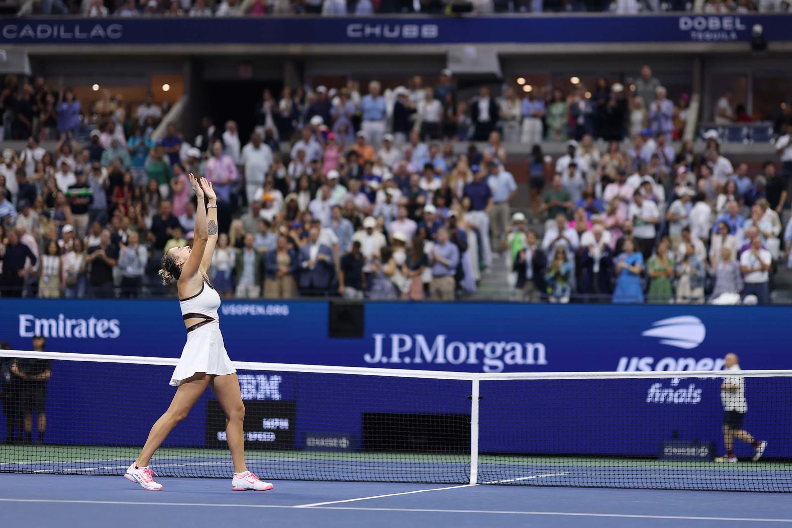 Aryna Sabalenka celebrates after defeating Amanda Anisimova <a href="index.php?page=&url=https%3A%2F%2Fwww.cnn.com%2Fsport%2Flive-news%2Ftennis-us-open-womens-final">to win the US Open for the second straight year</a> on Saturday, September 6. Sabalenka won 6-3, 7-6 (3).