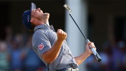 PINEHURST, NORTH CAROLINA - JUNE 16: Bryson DeChambeau of the United States reacts to his winning putt on the 18th green during the final round of the 124th U.S. Open at Pinehurst Resort on June 16, 2024 in Pinehurst, North Carolina. (Photo by Andrew Redington/Getty Images)