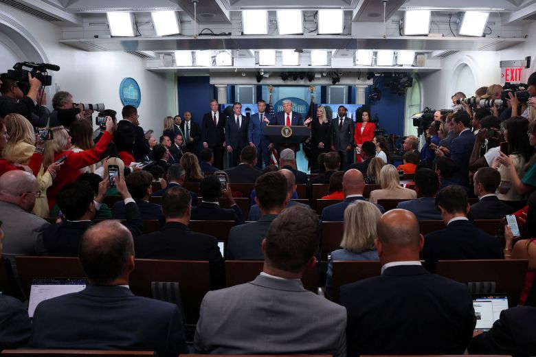 Jeanine Pirro, far right, joins President Donald Trump and other officials, as Trump annonced the deployment.