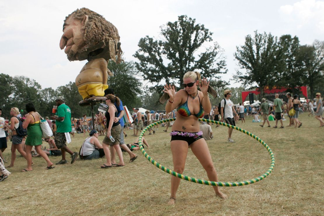 A Bonnaroo attendee plays with a hula-hoop in 2007.