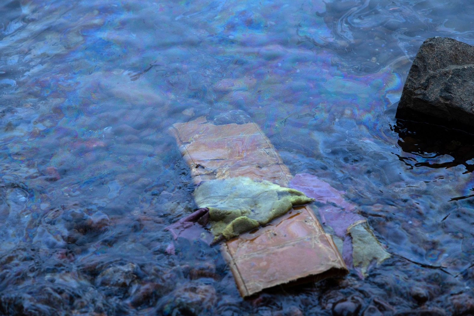 Debris is scattered in the Potomac on Thursday.