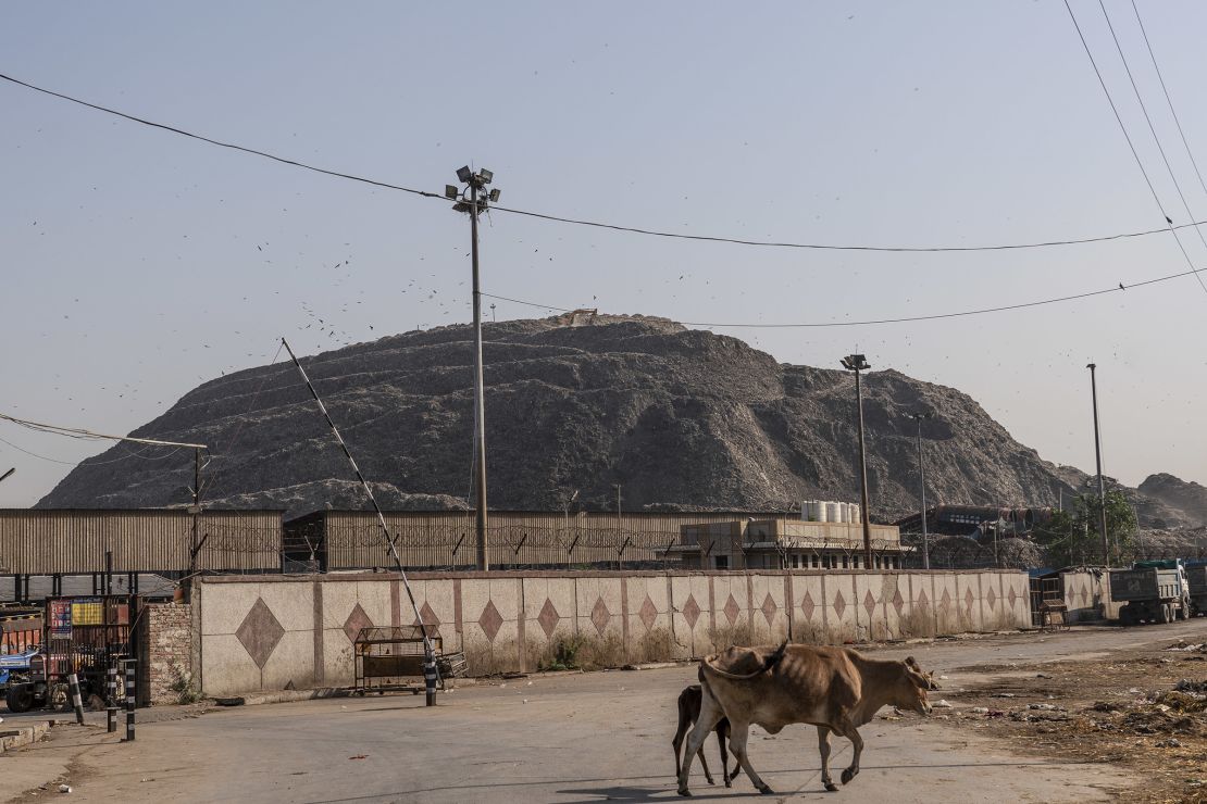 Ghazipur landfill in New Delhi on April 23, following a fire that broke out.