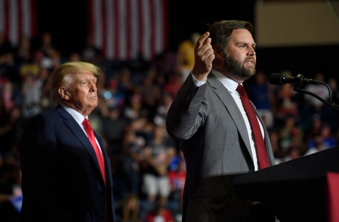 Trump watches as Vance speaks at a rally in Youngstown, Ohio, in September 2022.