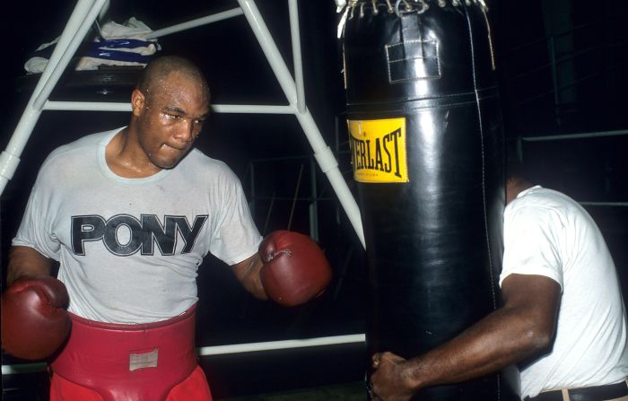 Foreman trains in 1988. He returned to the ring in 1987, 10 years after his loss to Young.