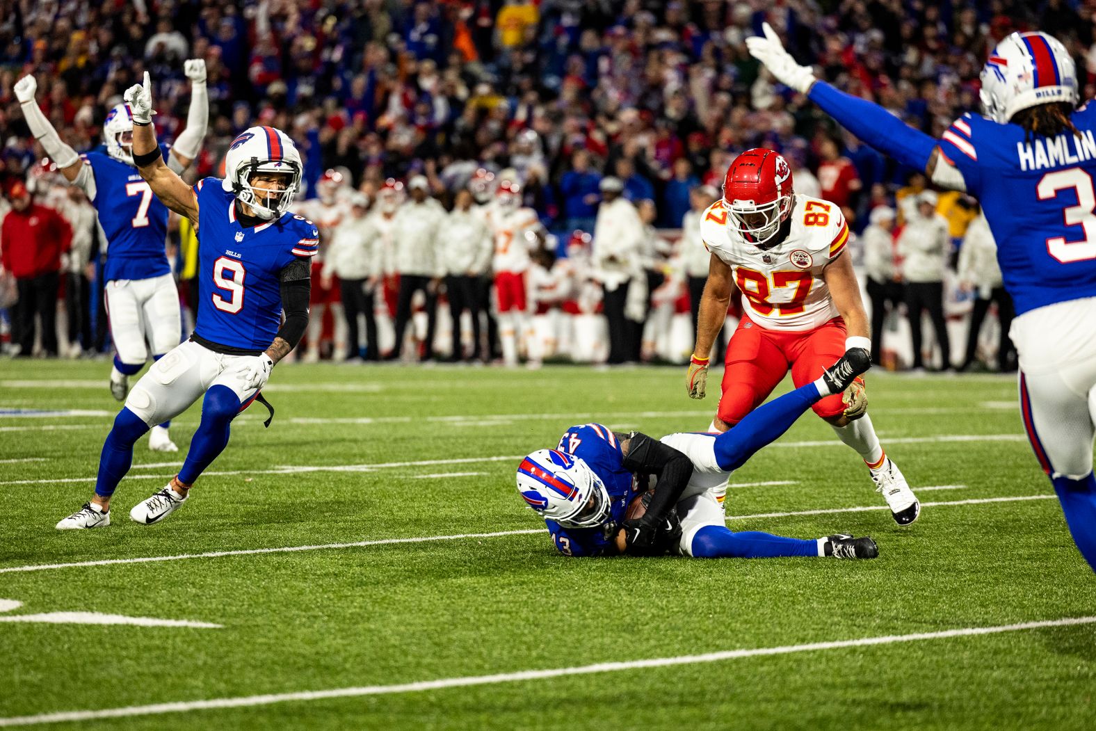 Buffalo Bills linebacker Terrel Bernard intercepts a pass to clinch a win against the Kansas City Chiefs on Sunday, November 17. <a href="index.php?page=&url=https%3A%2F%2Fwww.cnn.com%2F2024%2F11%2F17%2Fsport%2Fkansas-city-chiefs-first-loss-buffalo-bills-spt-intl%2Findex.html">The Bills won 30-21</a> to hand the Chiefs their first loss of the season. <a href="index.php?page=&url=https%3A%2F%2Fwww.cnn.com%2F2024%2F09%2F09%2Fsport%2Fgallery%2Fnfl-2024-season%2Findex.html">See the best photos of the 2024 NFL season</a>.