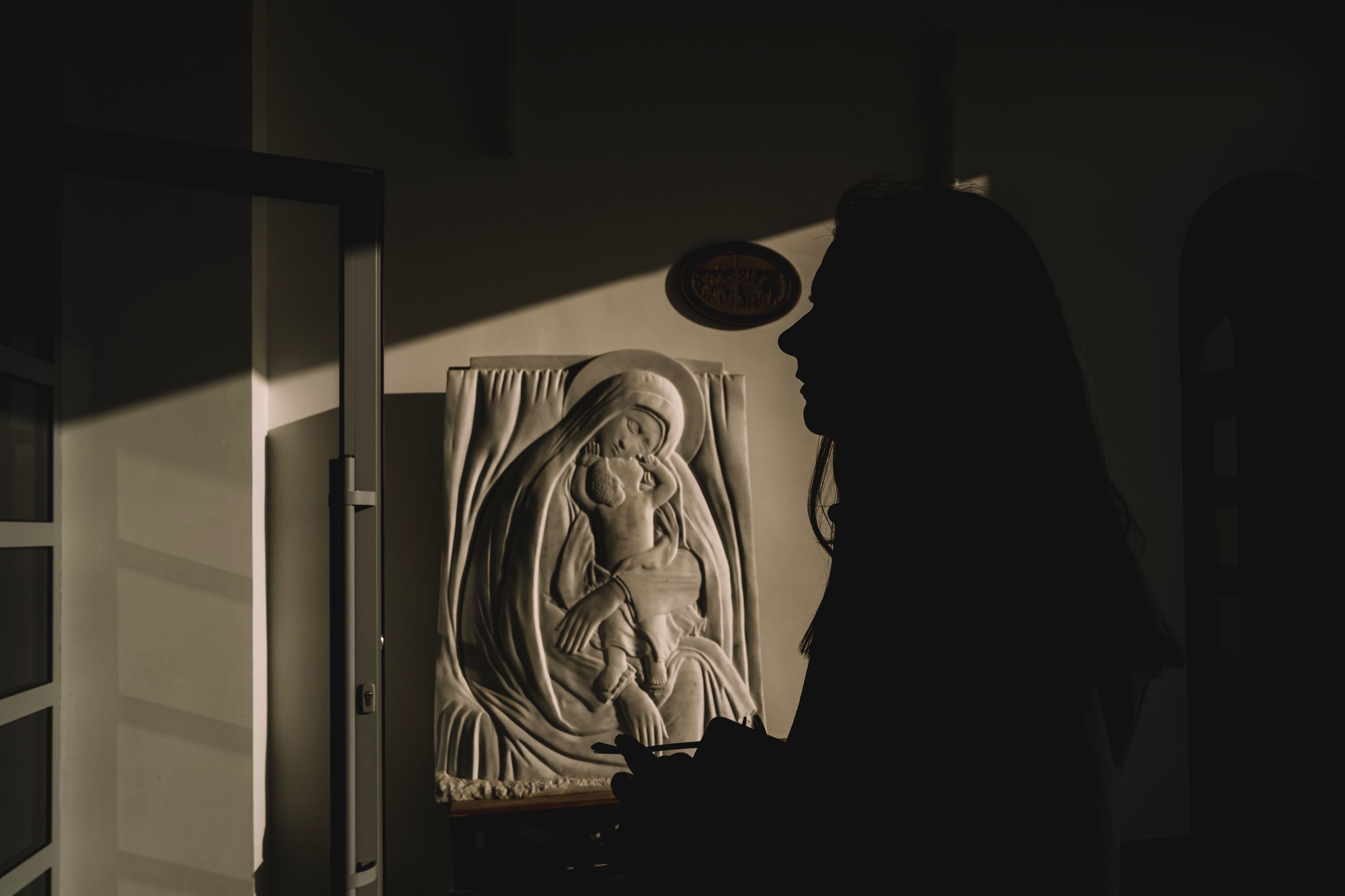 A parishioner of the Greek Catholic Church is seen before a Pope Francis memorial service in Kyiv, Ukraine, on Monday, April 21.