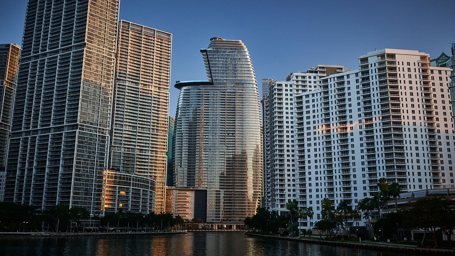 The sail-shaped Aston Martin Residences Miami building.