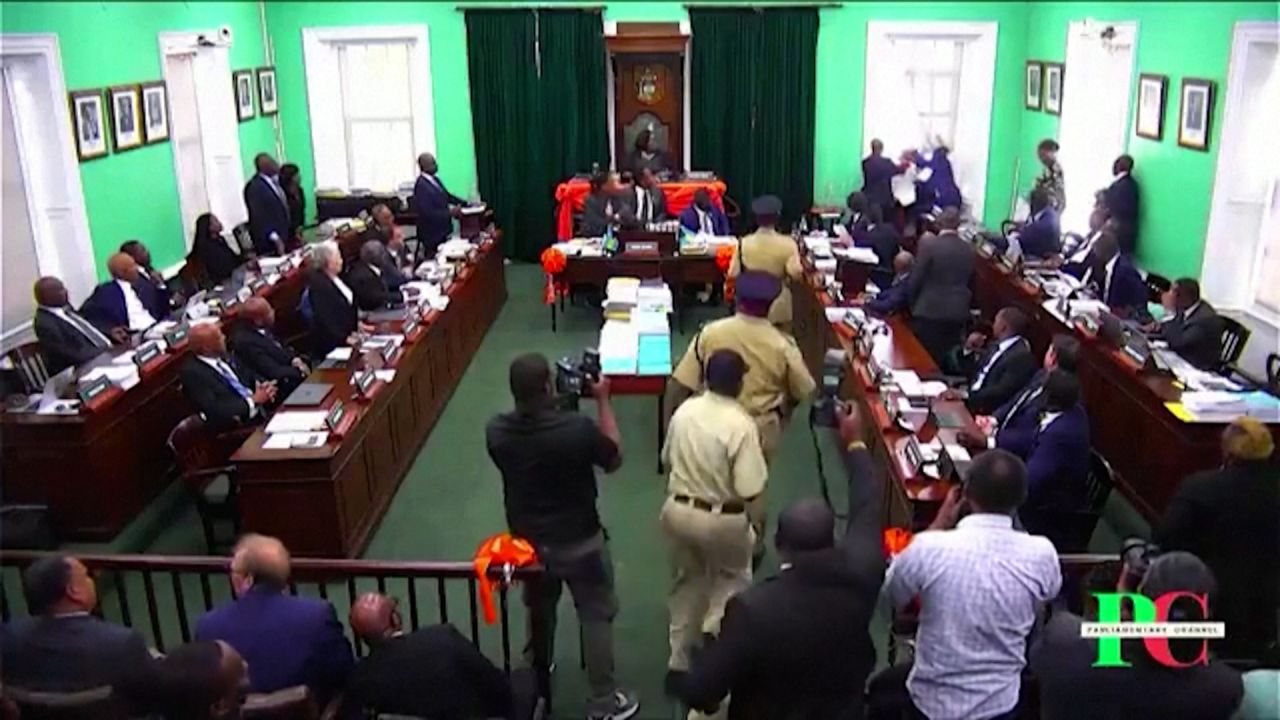 Video Bahamas parliament descends into chaos as MP throws mace out of