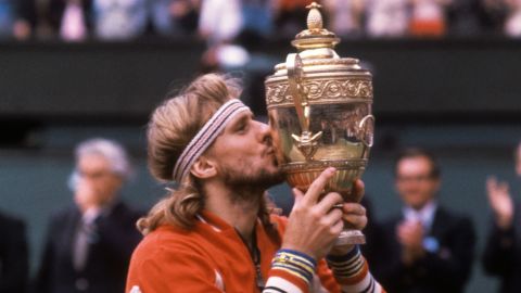 Borg with the Wimbledon trophy in 1980.