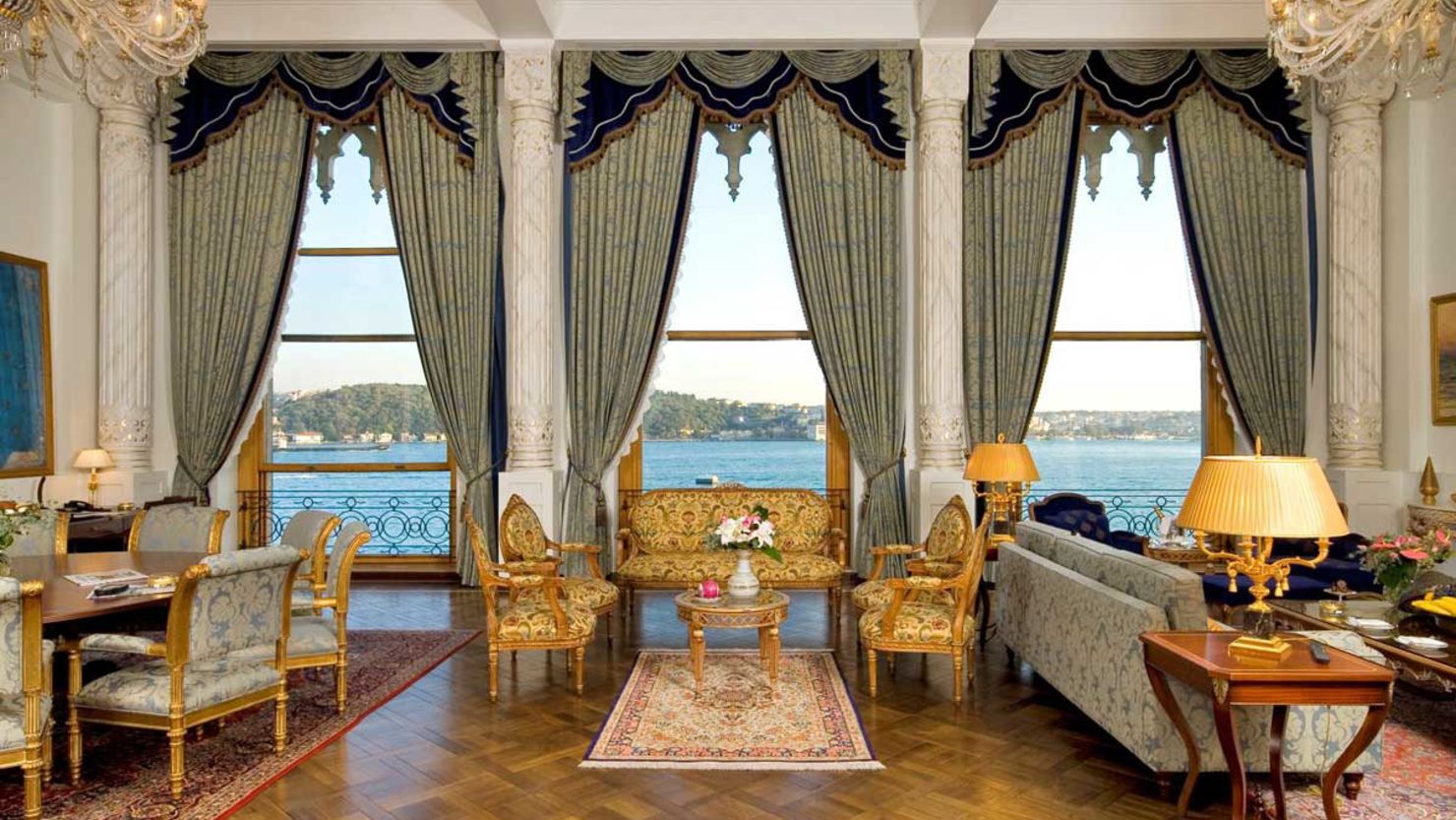 The Sultan's Suite at Ciragan Palace comes with private butler service, opulent chandeliers, period furniture and fine art.