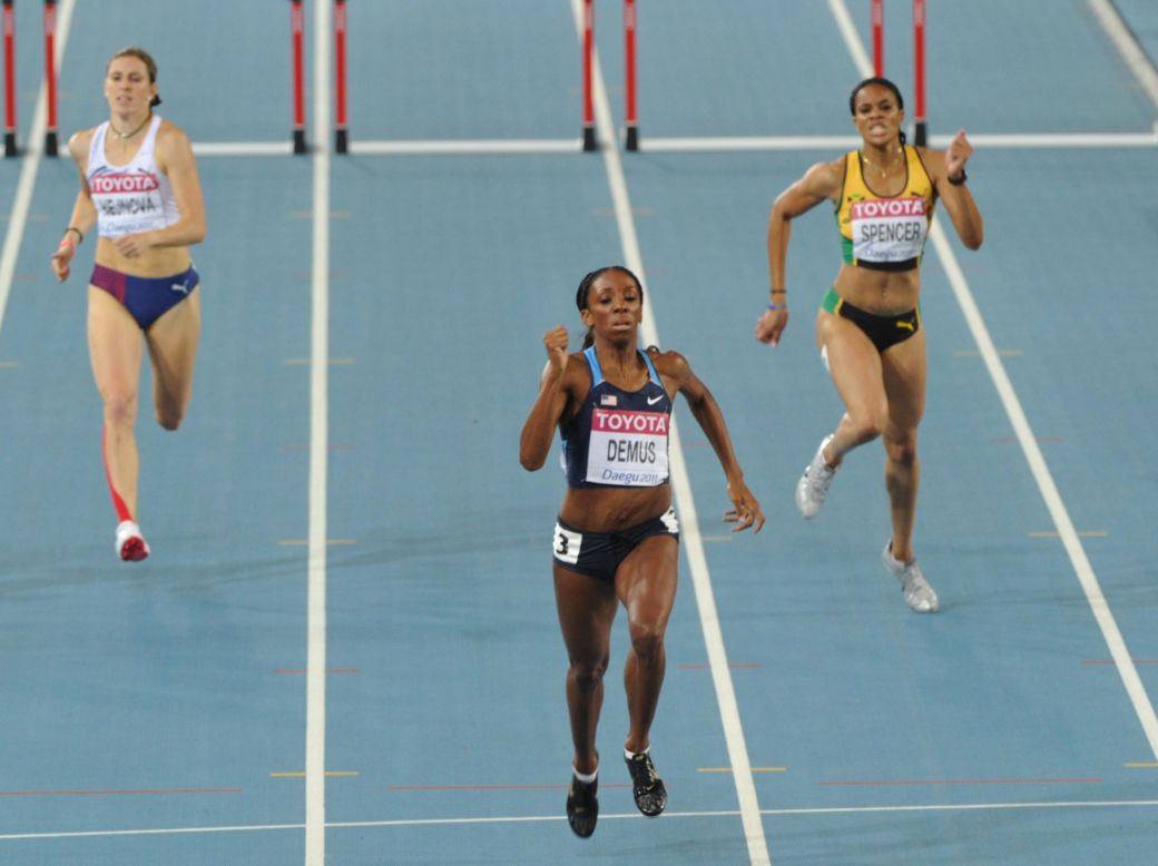 Lashinda Demus of the U.S. clinched the gold medal in the women's event. Jamaica's Melaine Walker, who won this title in 2009 and is the reigning Olympic champion, came home second with Natalya Antyukh third for Russia.
