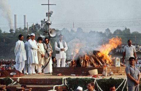 Late Indian premier, Rajiv Gandhi, at his mother Indira Gandhi's cremation, near New Delhi on November 3, 1984.