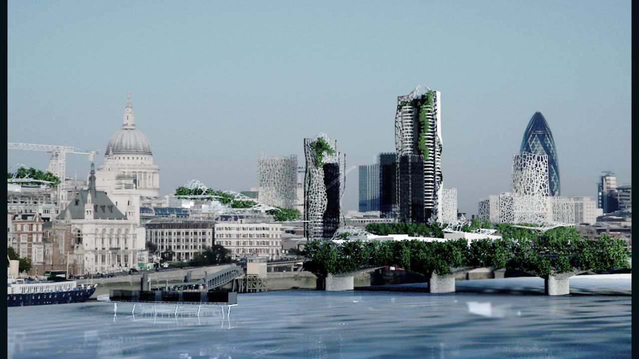 A graphical representation of London's "living" skyline as envisaged by award-winning architect Richard Hyams.