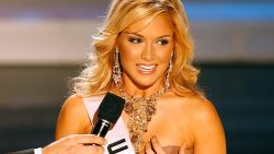 Miss USA Tara Conner gives her response to the interview question on stage during the Miss Universe 2006 pageant at the Shrine Auditorium on July 23, 2006 in Los Angeles, California.