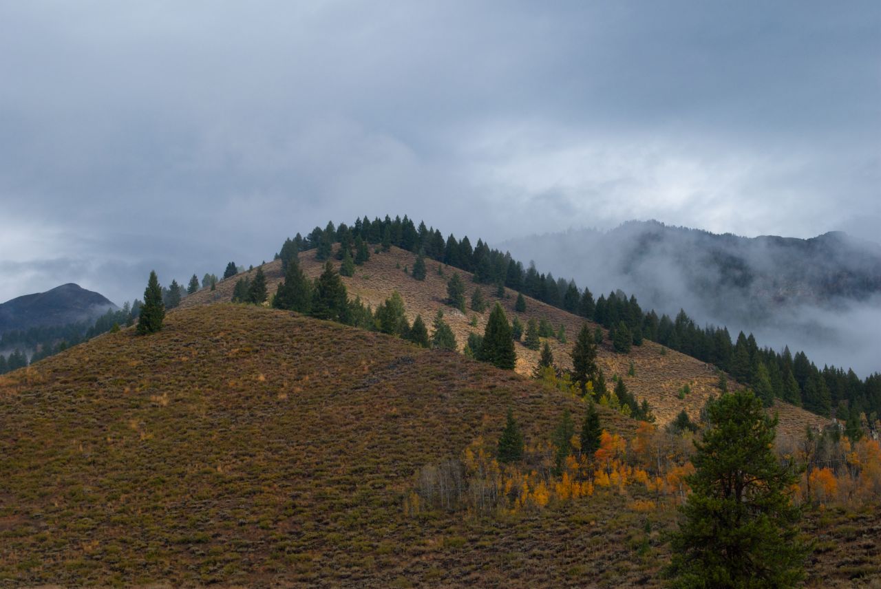 Heavy clouds drape across Sun Valley.