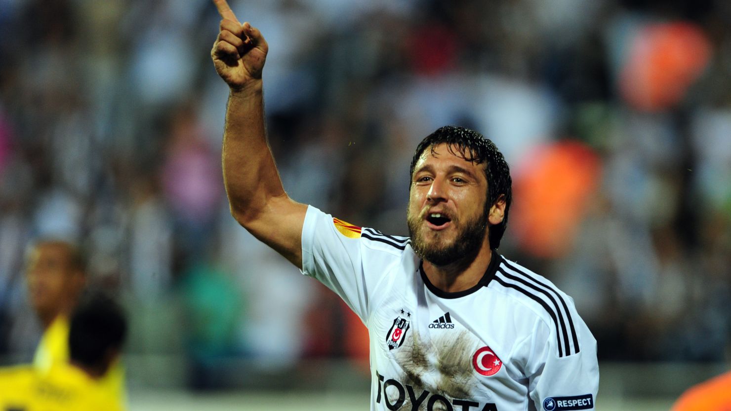 Egemen Korkmaz celebrates scoring for Besiktas against Maccabi Tel Aviv during Thursday's Europa League clash.