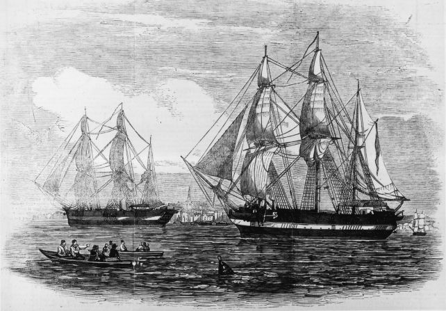 Artist impressions of the ships "HMS Erebus" and "HMS Terror" used in Sir John Franklin's ill-fated attempt to discover the Northwest passage. 