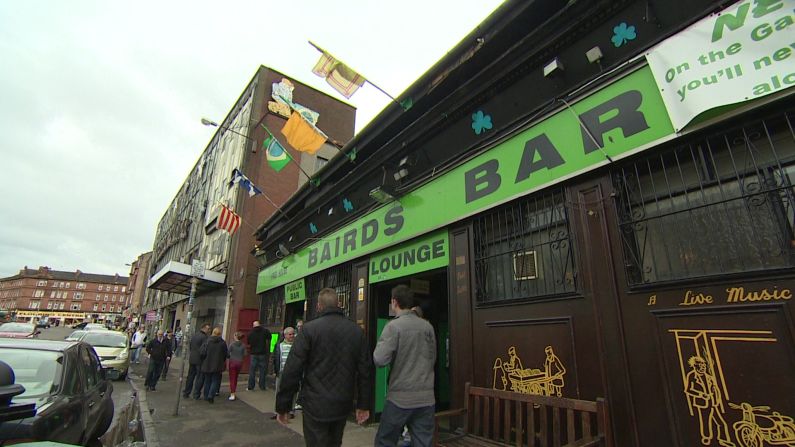 Bairds Bar on the Gallowgate road in Glasgow, Scotland. The pub is a popular stopping point for the faithful followers of Celtic on their way to the match.