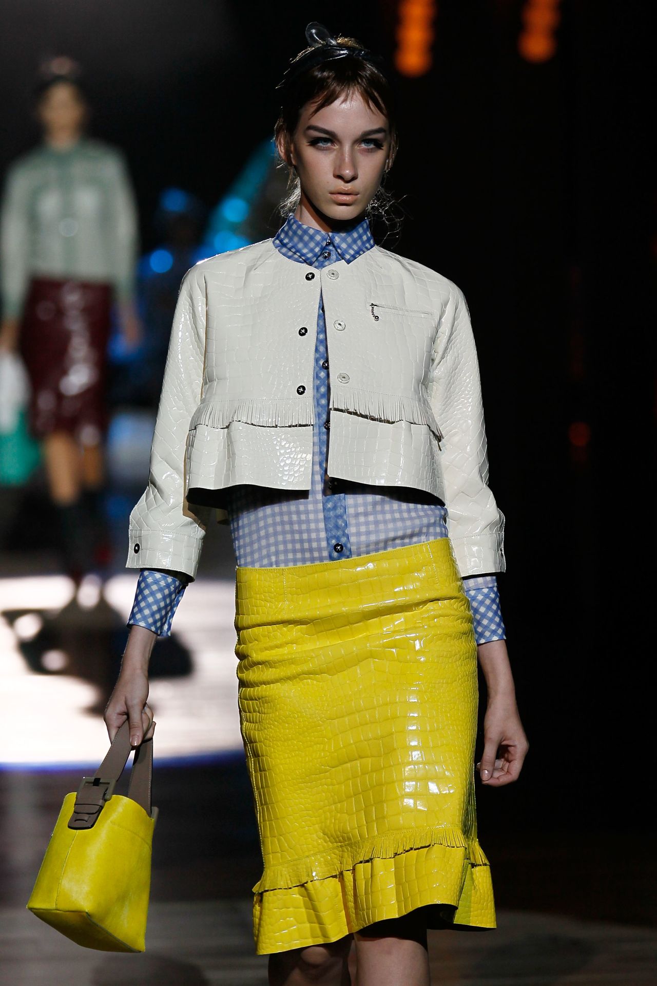 A model sports new fashion at New York State Armory.
