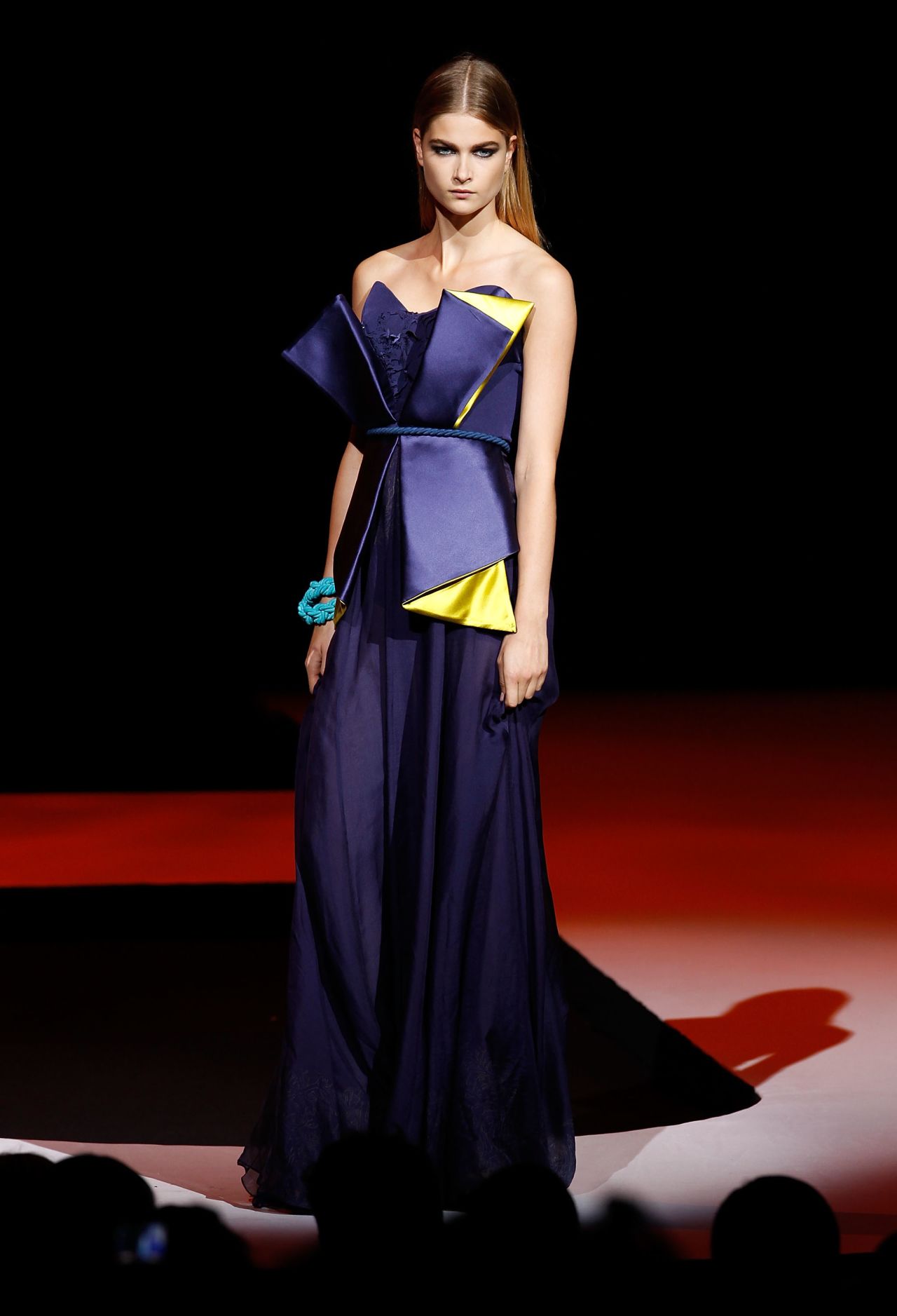 A model poses at Avery Fisher Hall at Lincoln Center for the Performing Arts.