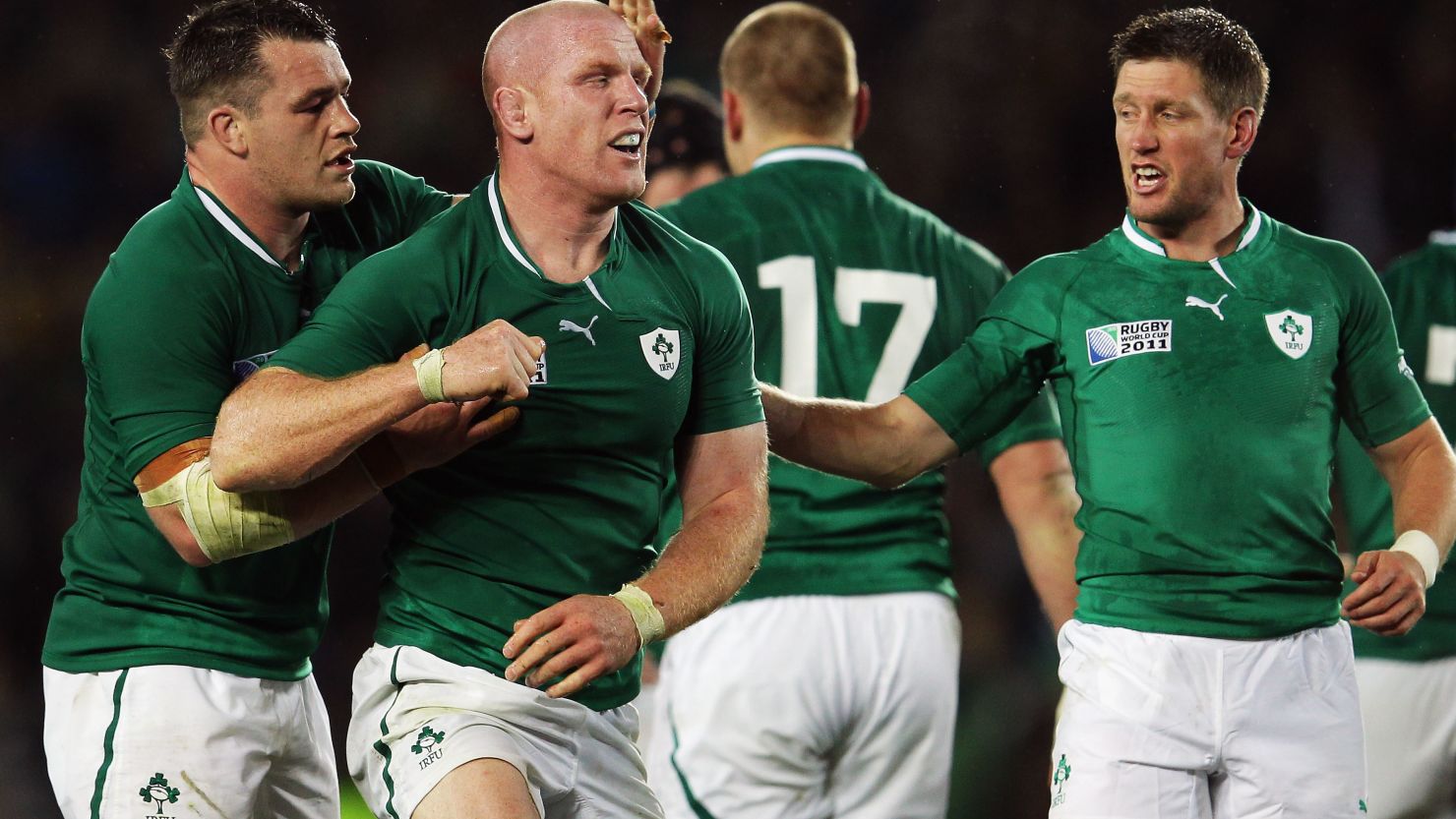 Ireland's players celebrate their superb 15-6 win over Australia 