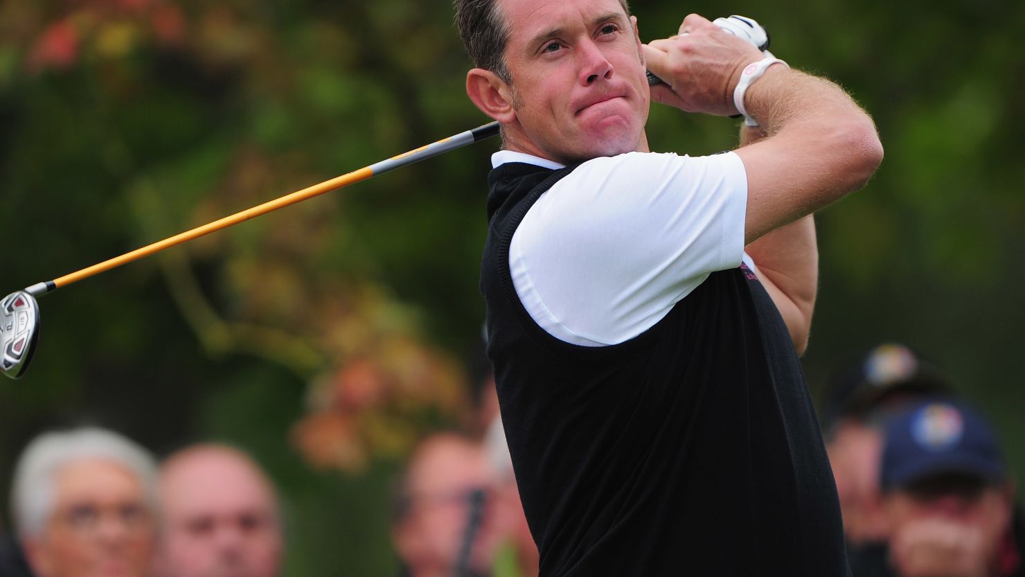 World No.2 Lee Westwood tees off in the morning fourballs on his way to yet another victory