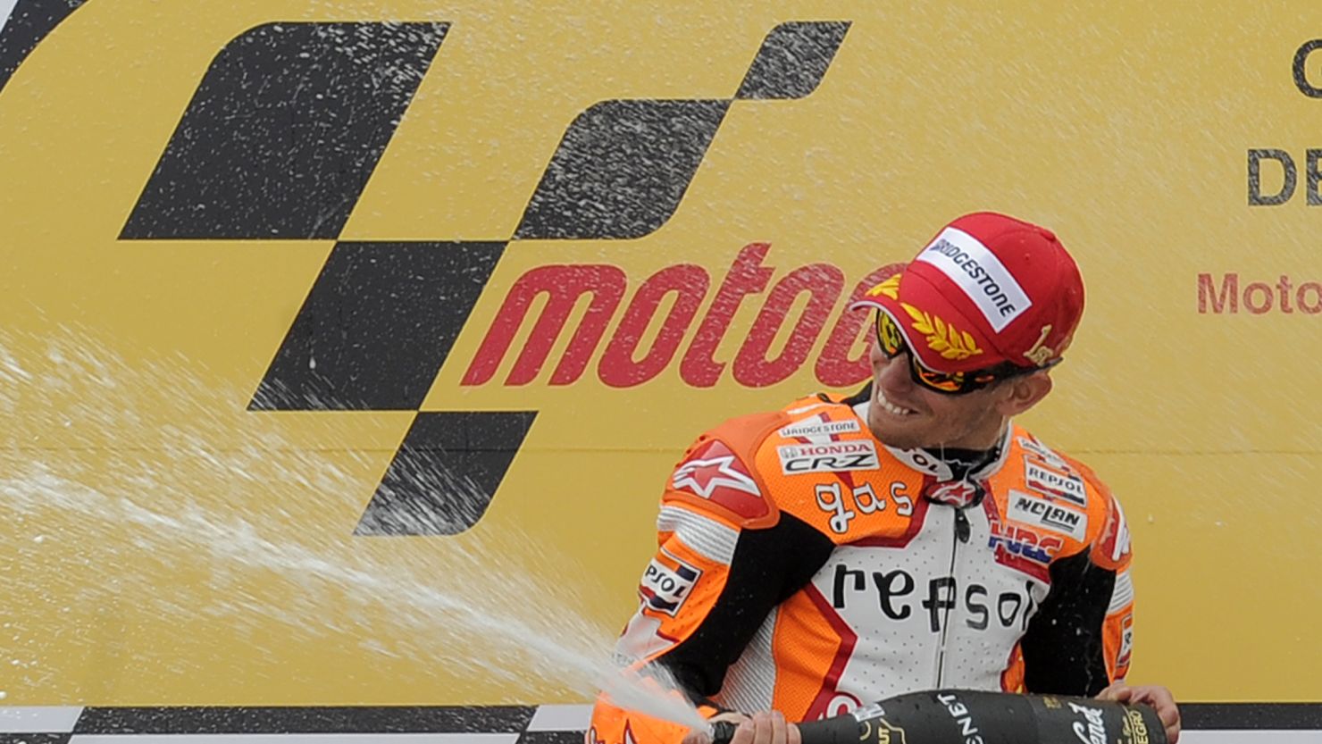 Casey Stoner on his way to victory in the Grand Prix of Aragon in Spain 