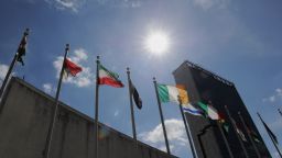 Flags fly outside United Nations headquarters September 19, 2011 in New York in advance of the annual General Assembly. 