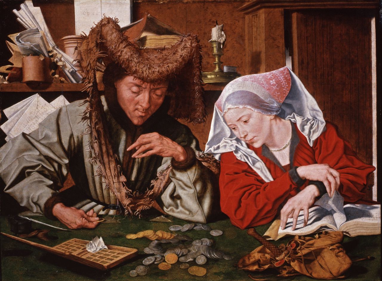"The Money-changer and his Wife." This 1540 painting by Marinus van Reymerswaele took the increasingly common practice of money-changing as its subject.