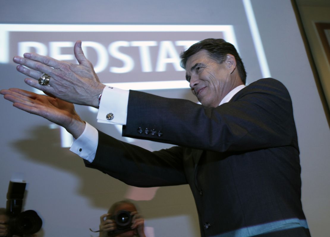 Rick Perry gets ready to announce his presidential bid at the RedState Gathering of conservative bloggers on August 13. 